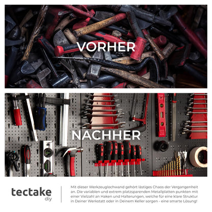 tectake Werkzeuglochwand aus Metall, 160 x 60 cm, inkl. Haken-Set
