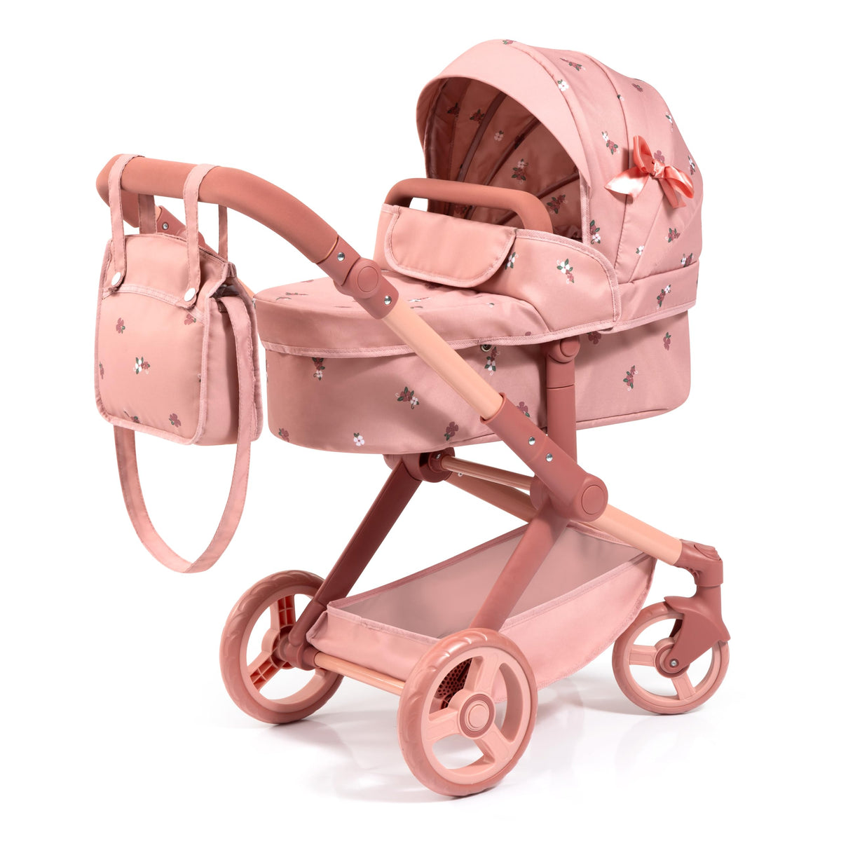 Bayer Design Puppenwagen Xeo Kombiwagen mit Tasche, rosa, integrierter Korb und Schwenkräder