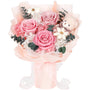 MAMAMIKO Konservierter Rosenstrauss mit Bär, 3 Infinity Rosen rosa, Geschenkbox