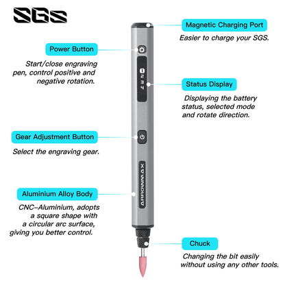 ARROWMAX Mini-Gravierstift SGS, kabelloser Gravurstift mit 42 Bits
