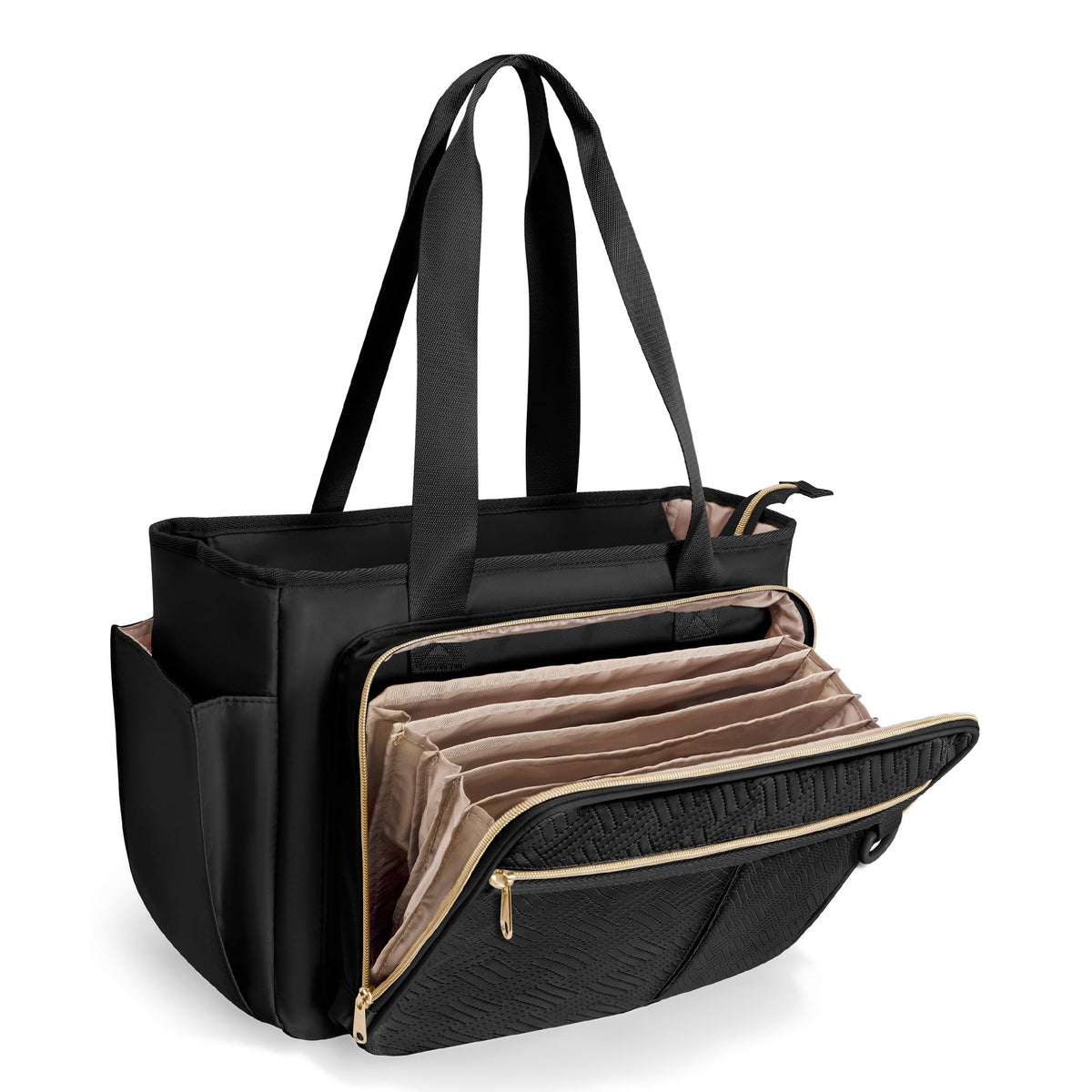 Prokva Lehrertasche mit Akkordeon-Aktenfach - Schwarz. Schwarze, robuste Lehrertasche mit viel Platz für Unterrichtsmaterialien.