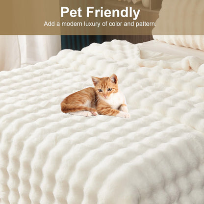 Kaninchen Plüsch Kuscheldecke Flanell - Weiss 180x230cm