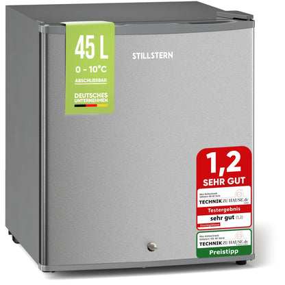 Stillstern Mini Kühlschrank 45 L mit Frostfach und Schloss als kompakter Getränkekühlschrank für Küche und Büro