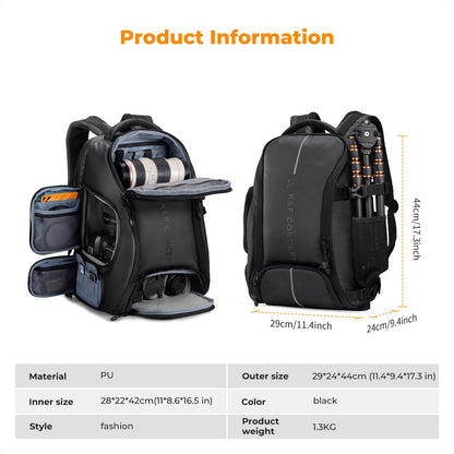 K&F CONCEPT Kamerarucksack wasserdicht mit Laptopfach, schwarz
