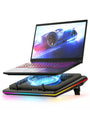 llano RGB Gaming Laptop Kühler - Turbo Lüfter 15-19''. Schwarze, rechteckige Basis mit RGB-Beleuchtung und mehreren Turbo-Lüftern. Optimiert die Wärmeableitung bei Gaming-Laptops.