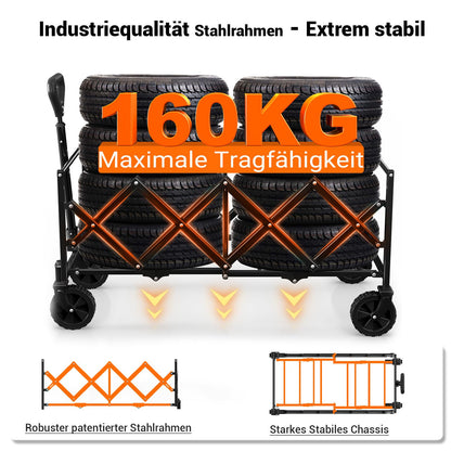 BTTN Bollerwagen faltbar 120 L, belastbar bis 160 kg, schwarz