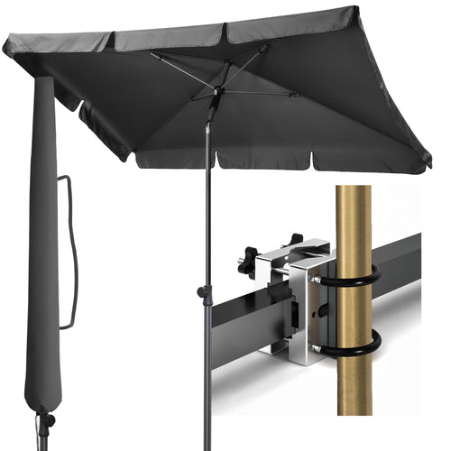 Menz Sonnenschirm Balkon 3-in-1-Set rechteckig Anthrazit, Sonnenschutz am Balkongeländer