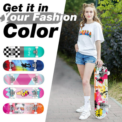 BELEEV Skateboard Cruiser 31x8 Zoll Ahorn Double Kick, Graffiti