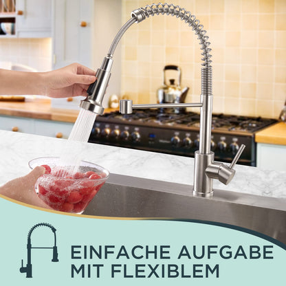 FORIOUS Küchenarmatur Hochdruck mit herausziehbarer Brause, Edelstahl