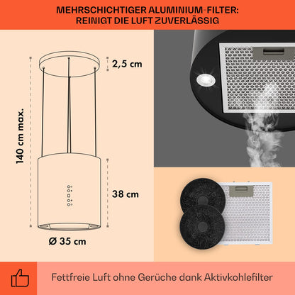 Klarstein Inselhaube Umluft – 558m³/h Kronleuchter Design