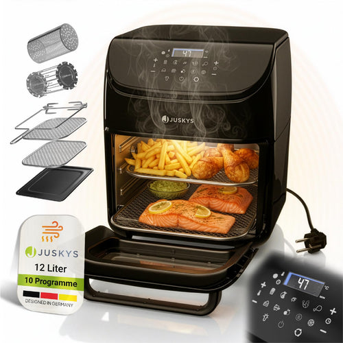 Juskys Heissluftfritteuse 12L Schwarz mit LCD-Touch-Display und Sichtfenster