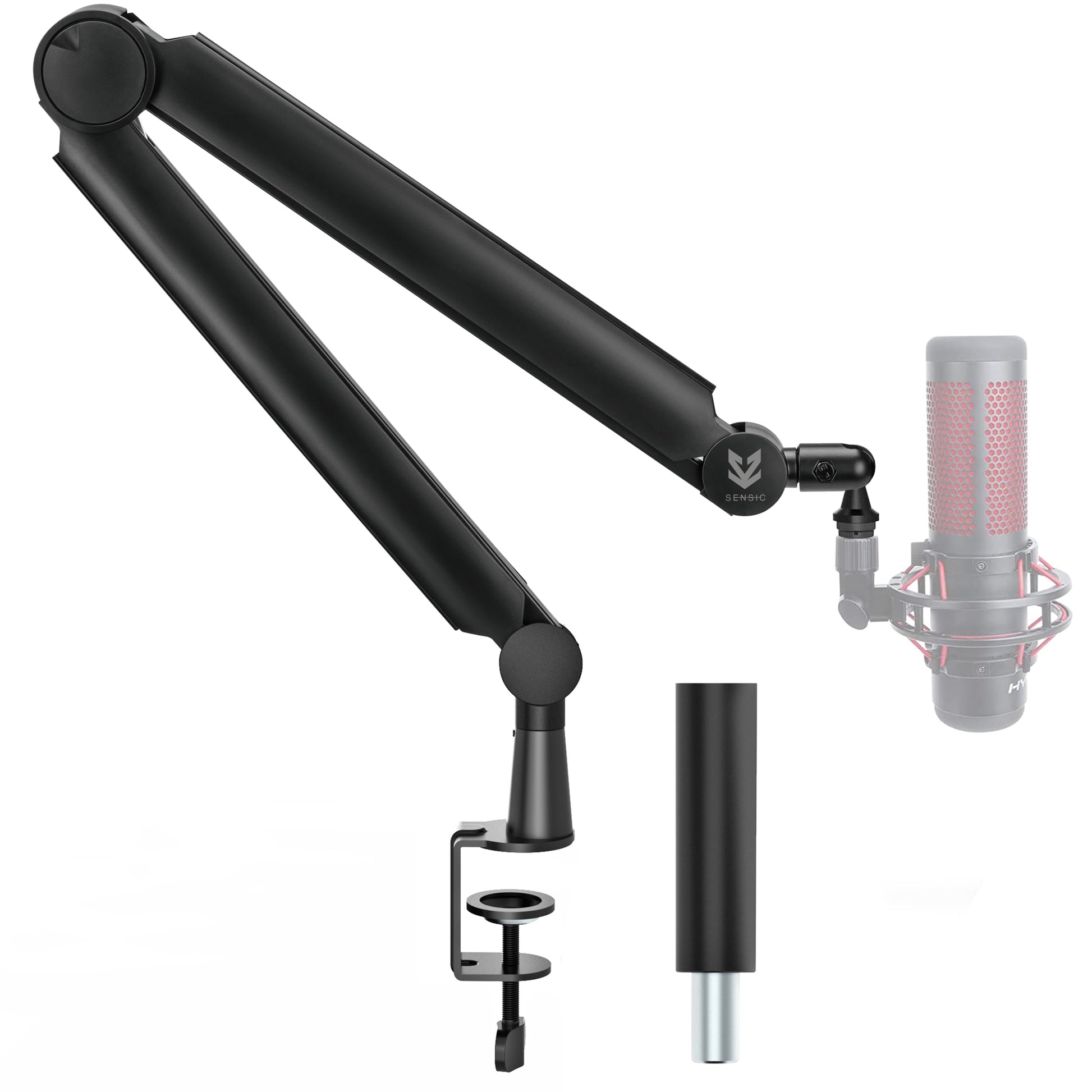 SENSIC SA-30 Mikrofonständer Tisch Schwenkarm - Schwarz. Schwarzer Gelenkarm mit Tischklemme, positioniert Mikrofone flexibel für Studio & Streaming.