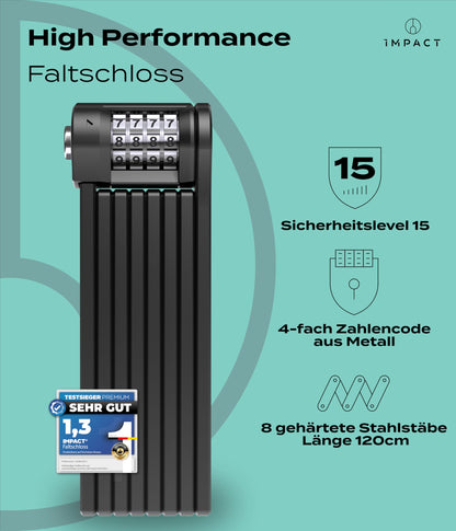 Impact PortaLock 15 Faltschloss Fahrrad Zahlenschloss 110cm