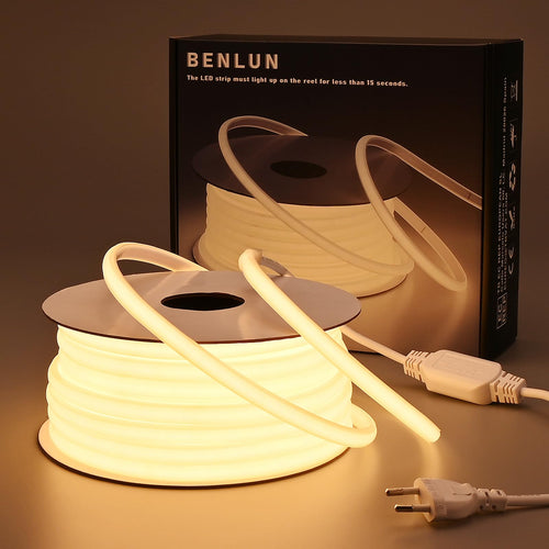 BENLUN 220V COB LED Streifen Aussenbereich: Langer, flexibler Streifen mit 3000K warmweißem, durchgehendem COB-Licht für Outdoor-Beleuchtung.