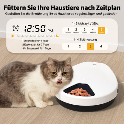 kubvici Katzenfutterautomat mit Kühlung, 5 Fächer, Timer, waschbar
