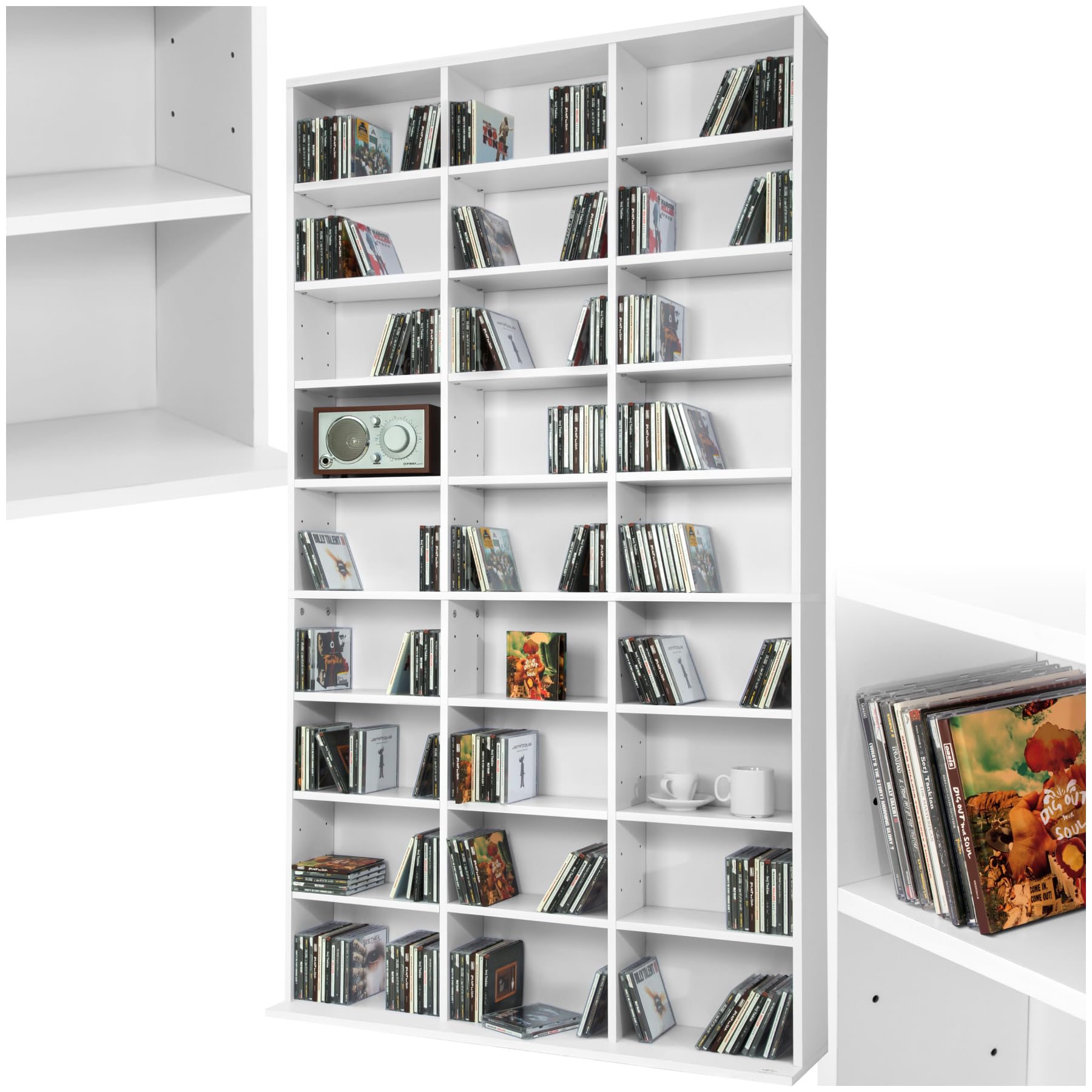 tectake Regal Aufbewahrung Bücherregal Standregal - Weiss: Weißes Standregal mit offenen Fächern zum Lagern von Büchern und Deko.