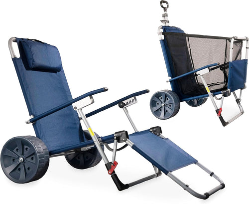 CampAir 2-in-1 Faltbarer Handwagen und Strandliege mit Rollen, blau, Oxford-Gewebe, pulverbeschichteter Stahlrahmen