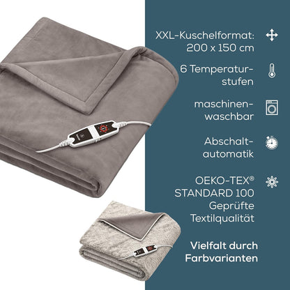 Beurer HD 150 XXL Heizdecke, 200 x 150 cm, 6 Temperaturstufen, taupe