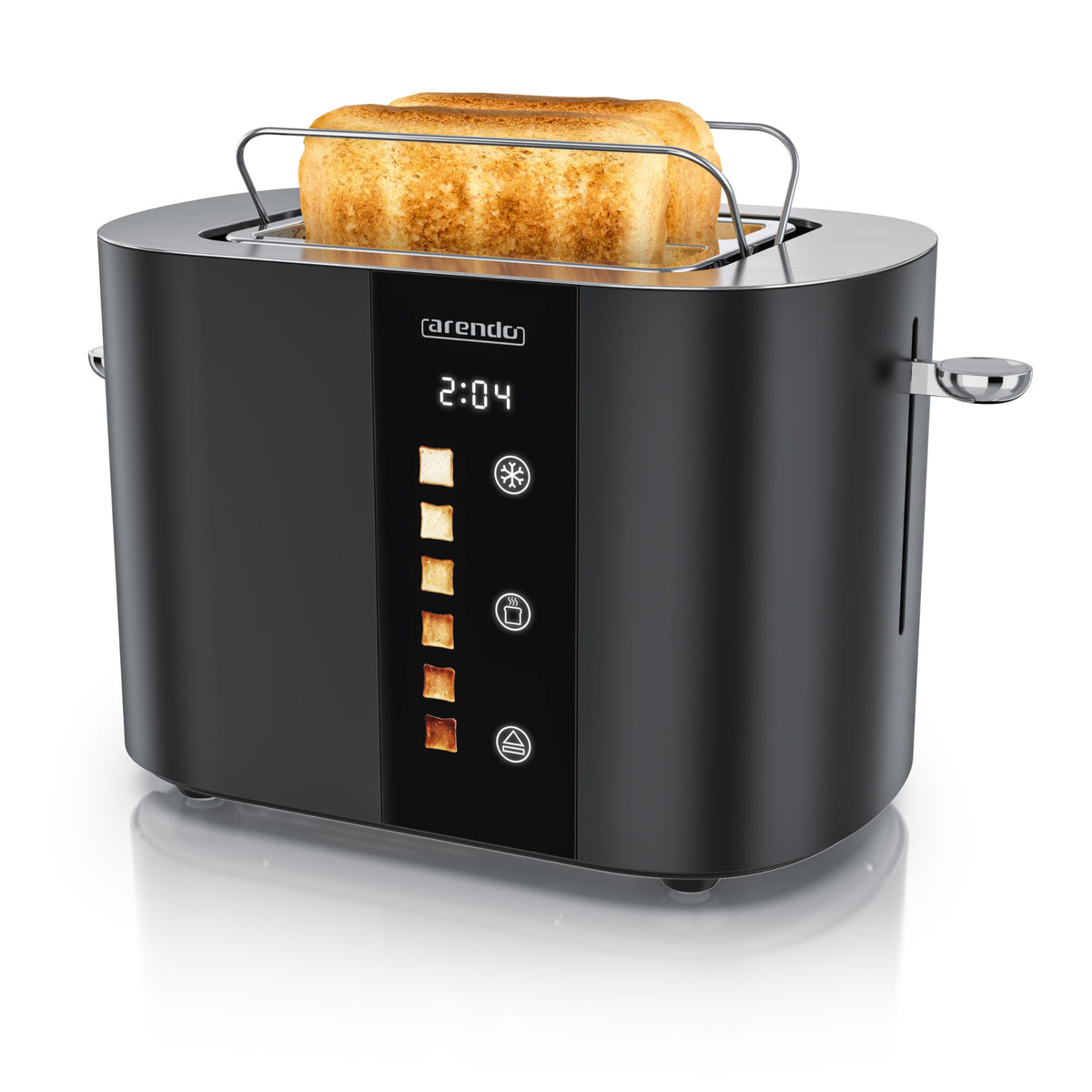 Arendo LEVEL TOUCH Edelstahl Toaster 2 Scheiben mit Touchscreen und ausklappbarem Brötchenaufsatz
