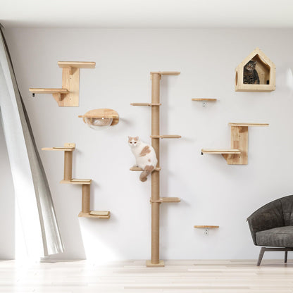 FUKUMARU Katzen Kletterwand CP06, Wandregal aus massivem Gummiholz