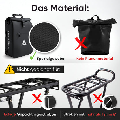 FREITHAL 3in1 Fahrradtasche 25L, Rucksack & Gepäckträgertasche