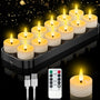 daphomeu LED-Teelichter aufladbar mit Timer, 12er Set mit Ladestation – flammenlose LED-Kerzen mit flackernder Flamme