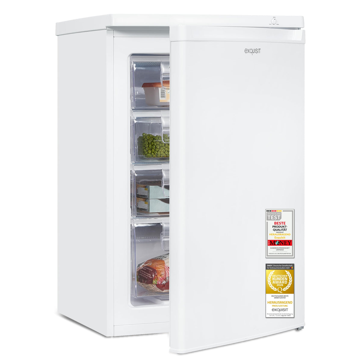 Exquisit Gefrierschrank GS512-040E, 91 l, 4 Schubladen, weiss