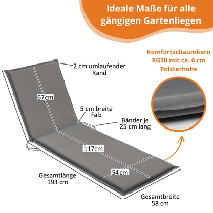 sleepling Liegenauflage 2er Set für Gartenliege, 190x58 cm, anthrazit