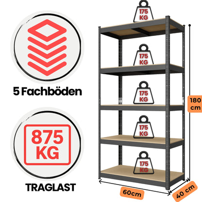 baudim Schwerlastregal BUDGET Steckregal schwarz 180x60x40 cm