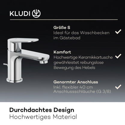 Kludi X1 Waschtischarmatur mit Zugstangen-Ablauf, Chrom, Grösse S
