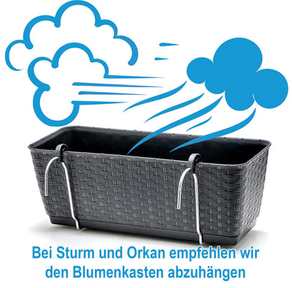 BigDean Blumenkästen 4er Set Balkon-Geländer, Rattan-Optik, Anthrazit