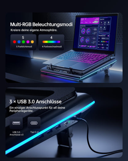 llano V12 Ultra Laptop Kühlpad RGB Kühler für 15,6–19 Zoll Laptops