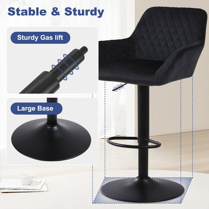 ralex-chair Samt Barhocker - höhenverstellbar drehbar schwarz 2er Set