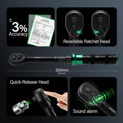 LLAVETOR Drehmomentschlüssel Set 3/8 Zoll 60 Nm mit Zündkerzennüssen