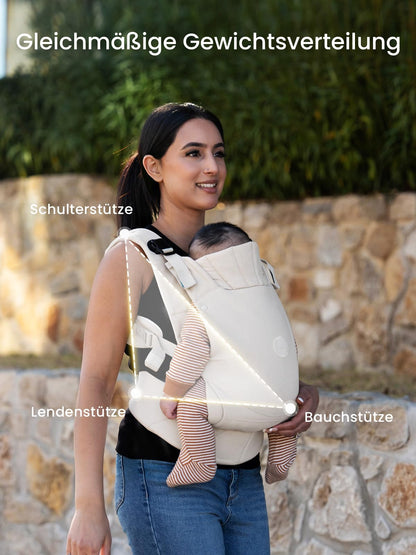 Grownsy Babytrage mit Kopfstütze, ergonomisch, 3-20 kg, Cremeweiss
