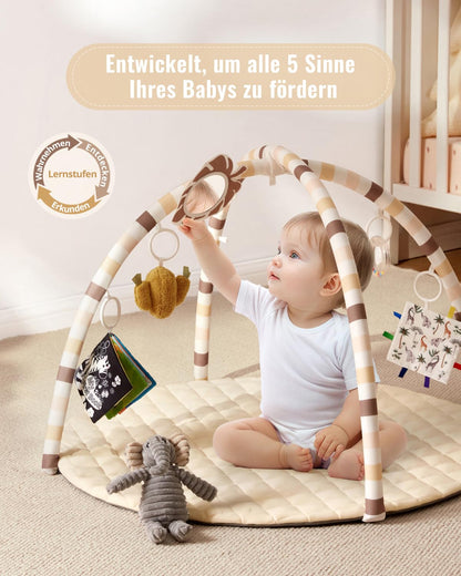Blissful Diary Spielbogen Baby, Spieldecke mit 6 Spielzeugen, Beige