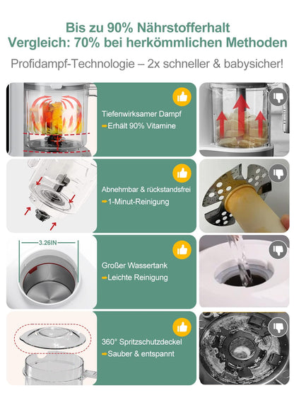KOSTTE Babynahrungszubereiter 6-in-1 mit Dampfgarer und Mixer, Weiss