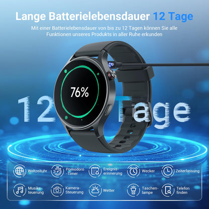 Fitpolo AR01 Smartwatch rund mit Telefonfunktion, AMOLED, schwarz