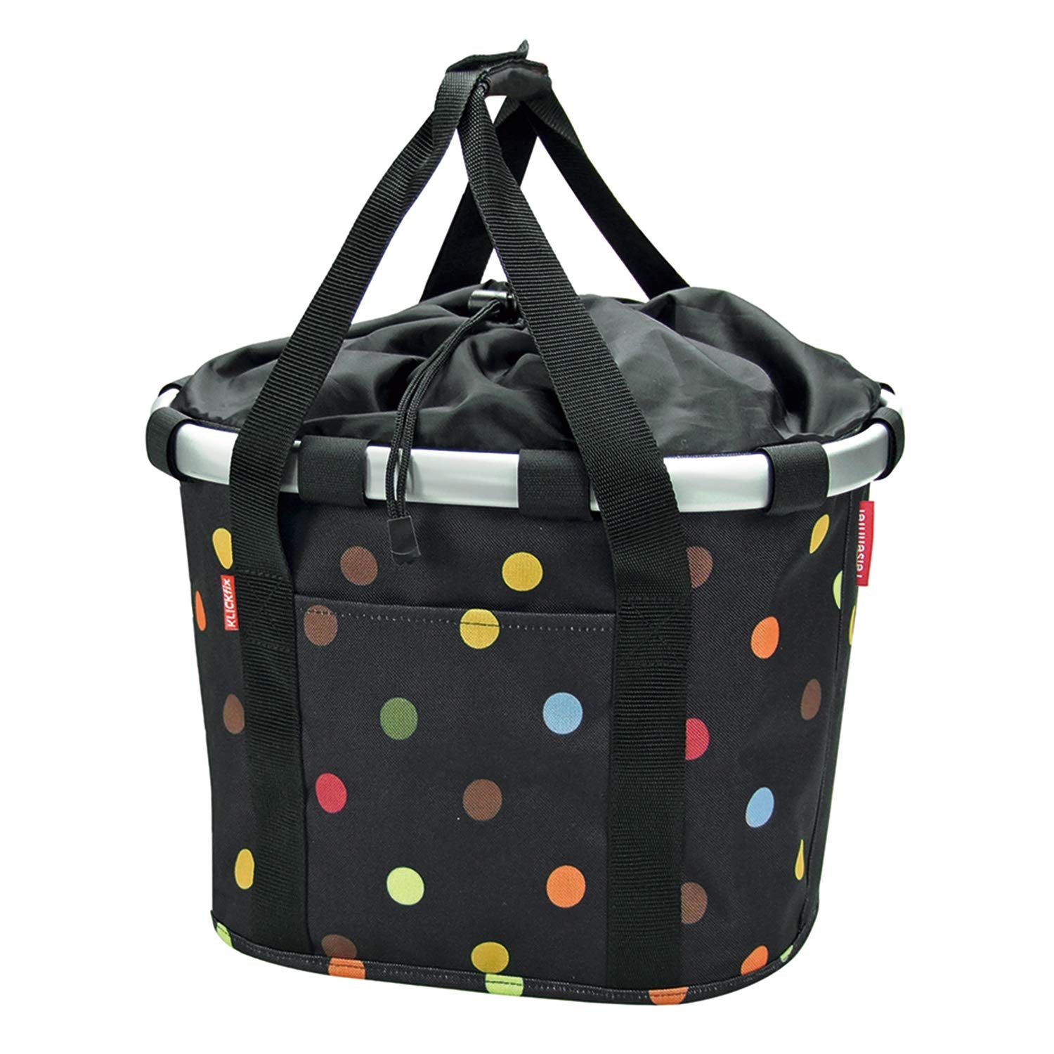 Klickfix Styrke Foldekurv Lenker Klappkorb - Schwarz 15L Dots. Faltbarer Korb mit Punkten für Gepäcktransport am Lenker.