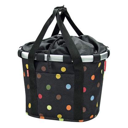 Klickfix Styrke Foldekurv Lenker Klappkorb - Schwarz 15L Dots. Faltbarer Korb mit Punkten für Gepäcktransport am Lenker.
