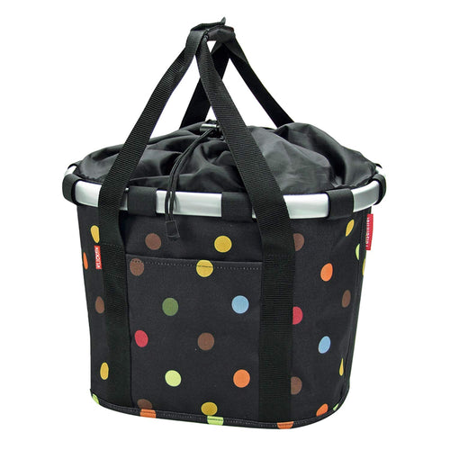 Klickfix Styrke Foldekurv Lenker Klappkorb - Schwarz 15L Dots. Faltbarer Korb mit Punkten für Gepäcktransport am Lenker.