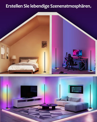 AmazeFun LED Stehlampe RGBIC dimmbar, 140 cm, Fernbedienung, schwarz