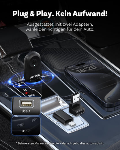 OTTOCAST MINI kabelloser CarPlay Android Auto Adapter - Schwarz
