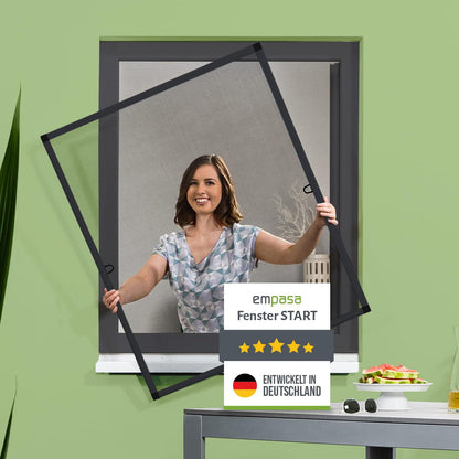 empasa START Fliegengitter Fenster Alurahmen anthrazit 130 x 150 cm mit schwarzem Filatec-Gewebe