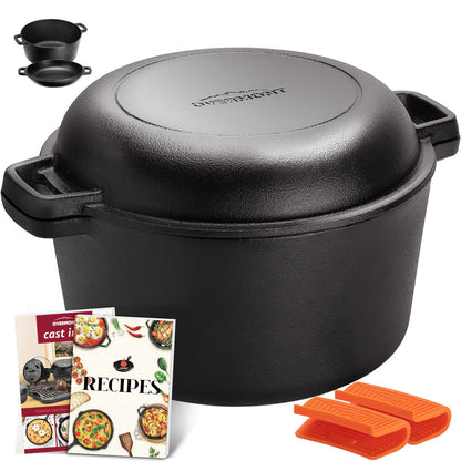 Overmont Dutch Oven Gusseisen Topf, Deckel als 27 cm Bratpfanne