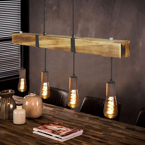 GBLY Vintage Pendelleuchte Holz Esstischlampe. 80cm langer Holzbalken. Dient als Hauptlichtquelle über Esstischen.