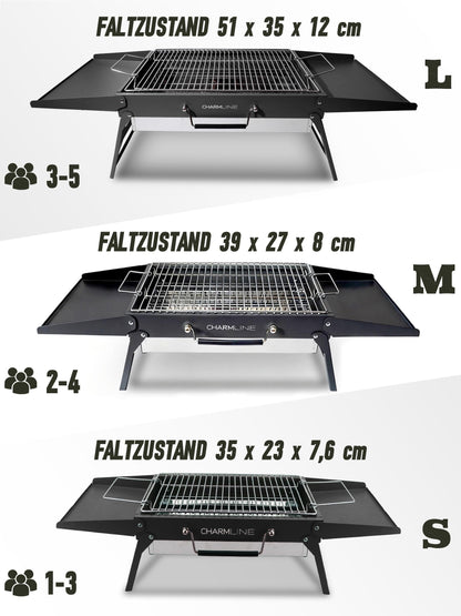 Charmline Holzkohlegrill CL-PGL, faltbarer Campinggrill, schwarz