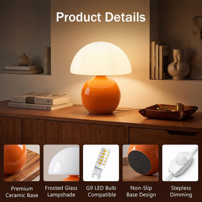 Dawnwake Pilz Tischlampe LED dimmbar Nachttischlampe Glas Orange