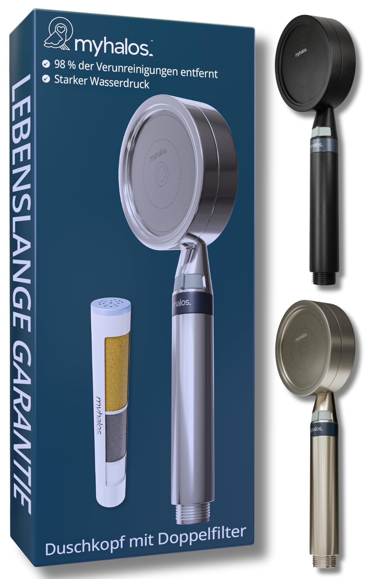 MyHalos Duschkopf mit Filter – Handbrause für hartes Wasser mit dreistufiger Filtration