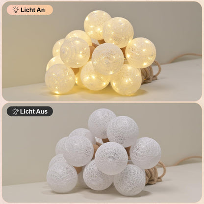 Ciskotu LED Lichterkette Baumwollkugeln, 8 m, 16 Kugeln, dimmbar